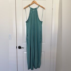 Free People Endless Summer Under The Sun Teal Jumpsuit Romper Halter Pockets M